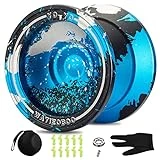 WATIEOBOO Metal Yoyo Professional, Responsive Yoyo for Kids Beginners, Unresponsive Yoyo for Adults Intermediate-Advanced Players with U Type KK Bearing + Glove(Blue&Silver&Black)