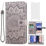 Phone Case for Samsung Galaxy S6 Active Wallet Cases with Tempered Glass Screen Protector Leather Slim Flip Cover Card Holder Stand Accessories Glaxay S6Active 6s S 6 6Active G890A Women Men Gray