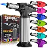 Culinary Cooking Torch - Kitchen Food Torch for Creme Brulee, Baking, Desserts and Searing- Lighter, Blow Torch with Lock and Adjustable Flame (Butane Gas Not Included) Black