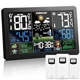 KALEVOL Weather Station Wireless Indoor Outdoor Thermometer with 3 Remote Sensors and Color Display Atomic Clock, Weather Thermometer Forecast Station with Sunrise Sunset Time and Tide Level