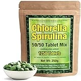 Good Natured Premium Chlorella Spirulina 1,250 Tablets, Non-GMO, Vegan Organic Capsules, Sunlight Grown, Cracked Cell Wall, High Protein, Heavy Metal Detox