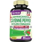 Cayenne Pepper Supplements Capsules 13200mg, 3 Months Supply & Ashwagandha, Ceylon Cinnamon, Grape Seed, Quercetin, Moringa, Ginkgo Biloba - Supports Cardiovascular, Promotes Digestive Health -90 Caps