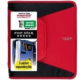Five Star Zipper Binder, 1-1/2 Inch 3-Ring Binder for School, 3 Pocket Expanding File, 500 Sheet Capacity, Red (72206)