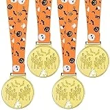 Abaokai Halloween Party Supplies - Golden Best Costume Skeleton Medals for Kids Adults Contest Awards Prizes, Skeleton Costume Contest Trophy Awards, 4 Pack