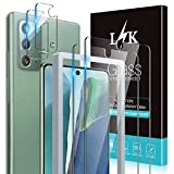 4 Pack LϟK 2 Pack Tempered Glass Screen Protector + 2 Pack Camera Lens Protector Compatible for Samsung Galaxy Note 20, New Version, Ultrasonic Fingerprint Supported, Installation Tray - Clear