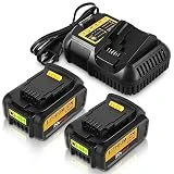 2 Pack 6.0Ah 20 Volt DCB206 Replacement for Dewalt 20V Battery and Battery Charger Lithium Compatible with Dewalt MAX DCB204 DCB203 DCB200-2 DCB201 DCB180 DCD985B DCD/DCF/DCG Series