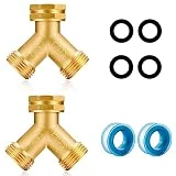YELUN Garden Hose Splitter,2 Way Connector Heavy Duty Brass, Garden Faucet,Splitter for Outdoor Faucet, Hose y Splitter, Hose Bib Splitter (2 Set)