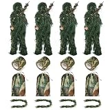 Panitay 4 Set Ghillie Suit Bulk 6 in 1 Ghillie Suit 3D Camouflage Hunting Apparel Outdoor Bush Costume (Medium/Large)