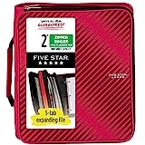 Five Star Zipper Binder, 2 Inch 3-Ring Binder for School, 6 Pocket Expanding File, 380 Sheet Capacity, Red (72538)