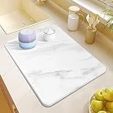 Stone Dish Drying Mat for Kitchen Counter, Quick Drying Diatomaceous Earth Stone Mat, Ultra Absorbent Dish Drying Pad, Heat Resistant Non-Slip Mat, Rack Tableware Mat (15.7x11.7 Inch, White Marble)