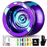 MAGICYOYO Dual Purpose Yoyo N11 Responsive Yoyo for Kids, Professional Unresponsive Yoyo with Unresponsive Bearing for Advanced Play + Bearing Removal Tool +Glove+ Bag +12 Yoyo Strings - Purple Blue