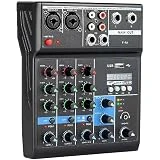 Aveek Audio Mixer 4 Channel Sound Board Mixing Console with Digital USB Bluetooth MP3 Computer Input 48V Phantom Power Stereo DJ Mixer for Recording Studio Streaming KTV