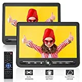 10.5' Dual Screen Portable DVD Player for Car, Arafuna 5-Hour Rechargeable Car DVD Player with Full HD Digital Signal Transmission, Headrest DVD Player Support USB/SD, Regions Free(1 Player+1 Monitor)
