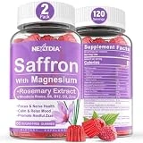 Saffron Supplements Gummies - 4 Months Supply - 100% Pure Saffron Extract 88.5mg, 450mg Blend for Mood, Calm Nerve, Focus, w/ Magnesium Glycinate, Vitamin D3, Rosemary, Rhodiola, Sugar-Free, 2Pack