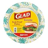 Glad Round Disposable Paper Plates with Palm Leaves Design, 10' | 10 Inch Paper Plates | Soak Proof Paper Plates Heavy Duty, Microwave Safe| Cut Resistant Disposable Plates for Everyday Use, 50 Count