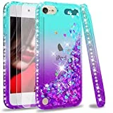 LeYi for iPod Touch 7th Generation Case, iPod Touch Case 7th/ 6th/ 5th with [2 Pack] Screen Protector for Girls Kids, Glitter Bling Liquid Cute TPU Clear Phone Case for iPod Touch 7 6 5 (Teal/Purple)