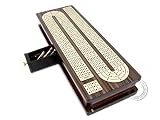 House of Cribbage - Continuous Cribbage Board Inlaid 4 Tracks Rosewood/Maple with Sliding Lids and Drawer