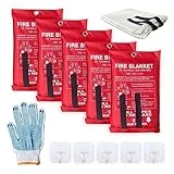 5 Pack 39.9x39.3 Fire Blanket Fire Suppression Blanket | Fiberglass Fire Blankets Emergency for People Flame Retardant Fireproof Survival Safety Kitchen, Fireplace, Car, Office, Warehouse