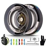 MAGICYOYO K2 Crystal Black Yoyo Professional, Responsive Yoyo for Kids Beginners with Extra Unresponsive Yoyo Bearing, Pro Plastic Trick Yoyo for Adults+12 Yoyo Stings+Bearing Removal Tool+Storage Bag