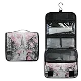Hanging Toiletry Bag Eiffel Tower Paris Lovers Street Portable Travel Cosmetic Makeup Bag Bathroom Shower Shaving Kit Organizer Bag for Men Women