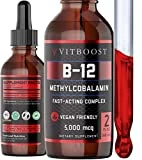 VITBOOST Vegan Liquid B-12 Drops – 60 x 5000 mcg Extra Strength Raspberry Flavored Vitamin B12 Liquid Methylcobalamin sublingual Supplement | Designed to Maximize Absorption & Energy | Gluten Free