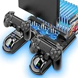 PS4 Stand Cooling Fan Station for Playstation 4/PS4 Slim/PS4 Pro, PS4 Vertical Stand with Dual Controller Port Charger Dock Station, USB Fast Charging Station with LED Indicator,12 Game Slots
