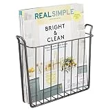 mDesign Metal Wall Mount Decorative Magazine Rack Organizer Bin Holder, Basket for Living Room, Bathroom, Bedroom, Home Office - Holds Books, Newspapers, Tablets - Concerto Collection - Graphite Gray