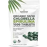 Earth Circle Organics Premium Chlorella/Spirulina 1000 Tablets (50/50), Organic, Kosher, Highest Potency - Pure Superfood, Cracked Wall, Chlorophyll, no additives, or fillers - 8.75 Oz