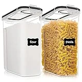 Vtopmart Food Storage Container Set, Extra Large BPA Free Plastic Airtight Containers 213 fl oz for Cereal, Snacks and Sugar, 2 Piece Set Cereal Dispensers with 24 Labels, Black
