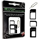 iSYFIX Sim Card Adapter Nano Micro - Standard 4 in 1 Converter Kit with Steel Tray Eject Pin