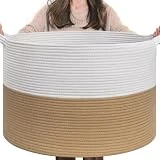 INDRESSME XXXLarge Jute Rope Basket 21.7' x 21.7' x 13.8' Woven Baby Laundry Basket for Blankets Toys Storage Basket with Handle Comforter Cushions Storage Bins Thread Laundry Hamper