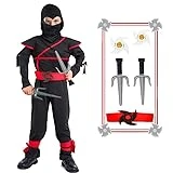 SATKULL Kids Ninja Costume with Halloween Ninja Accessories for Boys Dress up Best boys Gifts (kids-S-4/5T Black)