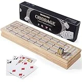 VAMSLOVE Magnetic Cribbage Board 15'' Wooden Folding 3 Track Game Set, Large Storage Slots for Playing Cards and Pegs, Card Games for Travel Family Game Night (Instruction Included)