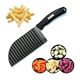 Crinkle Potato Cutter - 2.9' x 11.8' Stainless Steel French Fries Slicer Handheld Chipper Chopper Potato Carrot Chopping Knife Home Kitchen Wavy Blade Cutting Tool Large Size