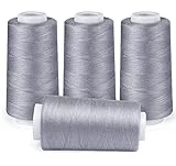 ilauke 3000 Yards Serger Thread of 4 Cones Each Spool 100% Polyester Sewing Thread All Purpose Sewing Thread for Serger Sewing Machine, Overlock Cone Sewing Supplies, 40S/2 Grey