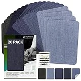 KING MOUNTAIN Iron-on Repair Patch 20 Pcs Pack,Denim Patches for Jeans Kit 3' by 4-1/4',100% Cotton Denim Iron-on Repair Patch,Jeans and Clothing Repair and Decoration Kit (Five Color 1.0)