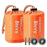 Esky Emergency Sleeping Bag, 2 Packs Waterproof Lightweight Thermal Bivy Sack, Survival Shelter Blanket Bags with Compass and Loud Survival Whistle, Portable Sack for Camping, Hiking, Outdoor