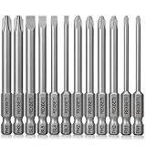 REXBETI 12 Piece Slotted Phillips Screwdriver Bit Set, 1/4 Inch Hex Shank S2 Steel Magnetic 3 Inch Long Drill Bits (Slotted Set)