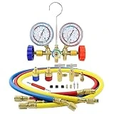 ADAFIRST AC Manifold Gauge Set, 3 Way Car HVAC R134a R404a Freon Diagnostic Charging Tool Kit, with Gauges Hoses Quick Coupler Adapter Can Tap, for Auto Air Conditioner Refrigerant Test and Recharge