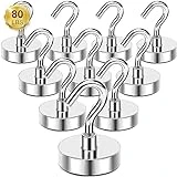 MIKEDE Magnetic Hooks, 80 Lbs Heavy Duty Earth Magnets with Hooks for Cruise Cabin, 10 Pcs Strong Cruise Magnetic Hooks for Hanging, Metal Magnetic Hanger for Grill, Fridge, Kitchen