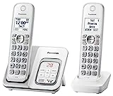 Panasonic DECT 6.0 Expandable Cordless Phone with Answering Machine and Smart Call Block - 2 Cordless Handsets - KX-TGD532W (White/Silver)