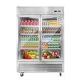 JINSONG 54' Commercial Display Refrigerator with 2 Glass Door, 2 Section Stainless Steel Reach-in Beverage Display Refrigerator with LED Lighting & 8 shelves for Restaurant, Bar, Shop, 49 Cu.ft