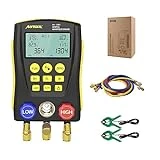 Refrigeration Digital Manifold Gauge Meter HVAC Vacuum Pressure Temperature Tester Kit with Test Clip and Pipe for Testing Maintaining Air-Conditioner, Refrigerator
