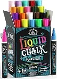 Liquid Chalk Markers for Blackboards - Bold Color Dry Erase Marker Pens - Chalk Markers for Chalkboards Signs, Windows, Blackboard, Glass with 24 Chalkboard Labels Included - 6mm Reversible Tip (20 Pack)