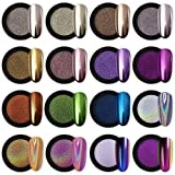 Artdone 16 Jars Chrome Nail Powder Metallic Mirror Effect Holographic Aurora Chameleon Pigment 1g/Jar for Nail Art Gel Polish Mermaid Unicorn Dipping Powder