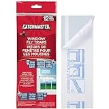 Window Fly Traps by Catchmaster - 12 Count, Ready to Use Indoors. Insect, Bugs, Fly & Fruit Fly Glue Adhesive Sticky Paper - Waterproof Easy Application Ready Disposable Non-Toxic