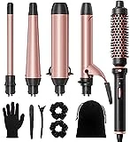 Wavytalk 5 in 1 Curling Iron,Curling Wand Set with Thermal Brush and 4 Interchangeable Ceramic Curling Wand(0.5”-1.5'),Instant Heat Up Wand Curler, Dual Voltage Curling Iron