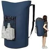WOWLIVE Laundry Bag Backpack,115L Extra Large Travel Laundry Hamper Bag with Mesh Pocket & Adjustable Shoulder Straps Laundry basket bag for College Dorm,Laundromat,Apartment,Students (Dark Blue)
