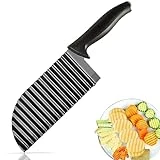 HAWOWZ Crinkle Cutter for Veggies Potatoes, Crinkle Knife for Salad Chopping Cucumber Carrot Fruit, Wave Knife Stainless Steel French Fry Slicer