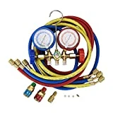 Orion Motor Tech OMT 5FT AC Diagnostic Manifold Freon Gauge Set Fits for R134A R12, R22, R502, with Couplers, Adapter for Car A/C System Automotive Air Conditioning Maintenance